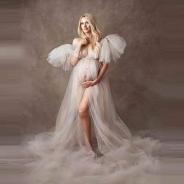 Dresses Elegant Soft Tulle Maternity Dresses Sleeveless Puffy Long Sexy See Through Custom Made Tulle Maternity Robes For Photography