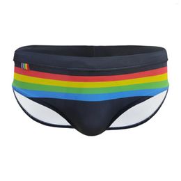 Underpants Mens Low Rise Elastic Waistband Colorful Striped Swimming Briefs Contour Pouch Bikini Bottom For Sun Bathing Bodybuilding