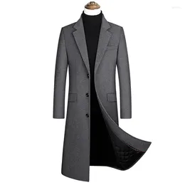 Men's Wool 2023 Extra Long Trench Coat Slim Fit Woollen Peacoat Windbreaker Homme 4XL Male Winter Brand Mens Cashmere