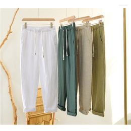 Men's Pants 2023 Spring Summer Linen Long For Men Casual Solid Colour Straight Elastic Waist Drawstring Beach Comfortable Trousers 4XL