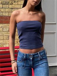 Women's Tanks Camis Nadafair Strpless Sexy Tube Tops Women 2022 Skinny Summer Off Shoulder Blue Y2k 90s Sexi Crop Top Streetwear T230517