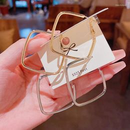 Hoop Earrings S925 Silver Needle Geometric For Women Brincos Exaggerated Large Square Personality Fashion Punk Jewelry