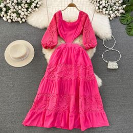 Casual Dresses Light And Luxurious Style Square Neck Waist Up Open A-line Ruffle Edge Dress Elegant Large Swing Long Skirt