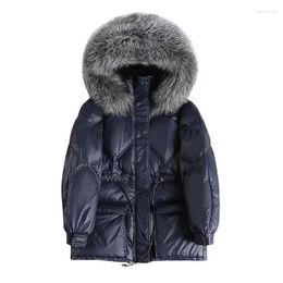Women's Trench Coats 2023 Winter Overcoat Parkas Cotton Jacket Women Black Shiny Hooded Outerwear Big Fur Collar Warm Jackets Fashion Coat