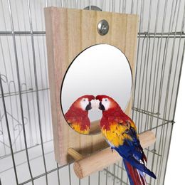 Perches Parrot Training Mirrors with Perches Rack Wooden Cockatiel Mirror for Cage Toys Parakeet Finch Bird Supplies Cage Accessories