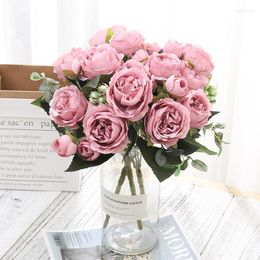 Decorative Flowers 5 Big Head 4 Flower Buds Artificial Rose Peony False Silk Small Bouquet Home Party Decoration Spring Wedding DIY Decorati