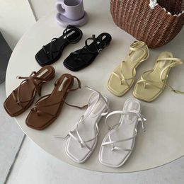 Sandals Summer Women Shoes Low Round Heel Narrow Band Gladiator Casual Ladies Outdoor Beach Slides 230511