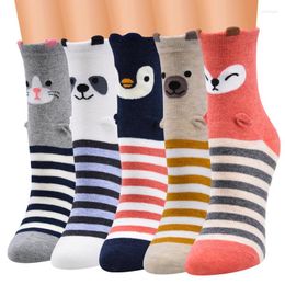 Women Socks LKWDer 6 Pairs Short Tube Cartoon Animal Female Fashion Pattern Ladies Striped Girls Cotton