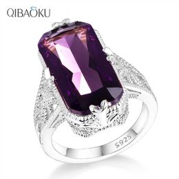 Band Rings 10*20mm Big Amethyst Gemstone Ring Hollowed-out 925 Sterling Silver Rings Exaggerated Silver Hand Jewelry For Women J230517