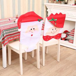 Christmas Decorations Creative Cartoon Santa Claus Couple Chair Cover Red Hat Table Dinner Decor Xmas Decoration Ornament Supplies