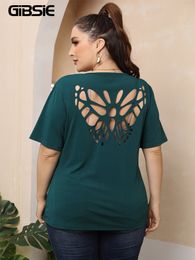 Women's Plus Size TShirt GIBSIE Solid Cut Out Back ONeck T Shirt Women Summer Short Sleeve Basic Tee Tops Female Korean Casual TShirts 230517