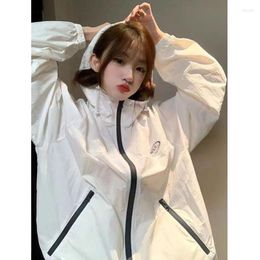 Women's Jackets Deeptown Women Summer White Oversized Zipper Transparent Outerwear Korean Fashion Casual Lightweight Sports Coats Female