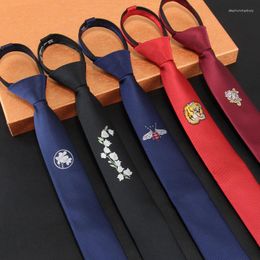 Bow Ties Men's Embroidered Tie Zipper Lazy Easy To Pull Korean Marriage Personality Logo Narrow Necktie 5cm Man Animal Floral