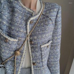 Women's Jackets French Tweed Short Jacket Women's Spring And Autumn Versatile Little Fragrance Celebrity Wind Lake Blue Top