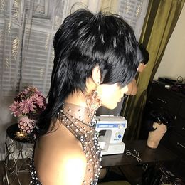 Pelucas 100% Brazilian Human Hair Pixie Short Cut Bob Wig with Bangs Wave Wavy Human Hair Wig None Full Lace Glueless Wig for Africa Women