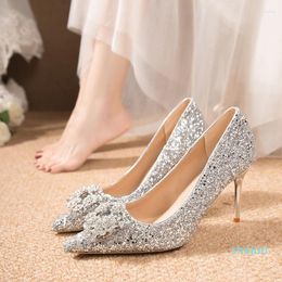 Dress Shoes Crystal Sexy Female High Heels Stiletto Sequins Net Celebrity Girl Single Banquet