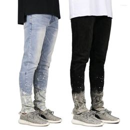 Men's Jeans Y2k High Street Fashion Men Trousers Gradient Color Zipper Decoration Large Size Tight Waist Blue