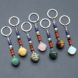 Keychains Natural Stone Colorful Asteroid Shape Seven Chakras Keychain Agate Crystal Charm Jewelry Accessories Gift Making 15x20mm