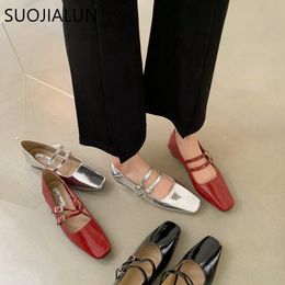 Dress Shoes SUOJIALUN Spring Women Flat Shoes Fashion Square Toe Shallow Ladies Mary Jane Ballerinas Flat Heel Casual Ballet Shoes 230516