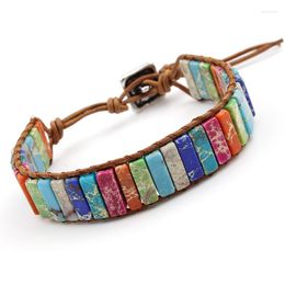 Charm Bracelets VILLWICE Handmade Chakra Bracelet Multi Colour Natural Stone Tube Beads Leather Wrap Couples Creative Jewellery Gifts