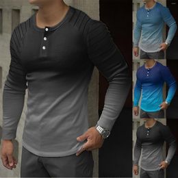 Men's T Shirts Male Long Sleeve Gradient Print Shirt Collarless Button Fit Comfortable Cotton For Men Pack Tees Mens Tee