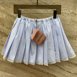 23ss Fw Women Designer A-line Skirts with Letter Embroidery Skirt Girls Cotton Milan Runway Brand High End Custom Brief Striped Mini Pleated Dresses