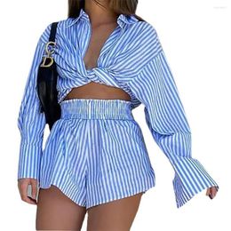 Women's Tracksuits Women's Stripe Sexy V-Neck Lace Hollow Out Two Piece Set Female Loose Outfit Dresses Casual Suit