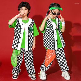 Stage Wear Fashion Children Jazz Performance Costumes Loose Vest Plaid Pants Kpop Outfits For Girls Hip Hop Street Dance Boys DQS12815