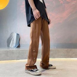 Men's Jeans 2023 Cool Design Breasted Brown Baggy Men Hip Hop Pants Y2K Clothes Streetwear Male Straight Denim Trousers Pantalon Homme