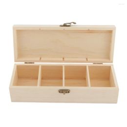 Jewellery Pouches 4 Slots Wooden Storage Box Chest Unpainted DIY For Crafts Keepsake Gifts Family Lover