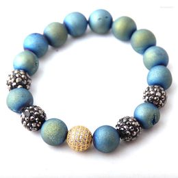 Strand Fashion Women Blue Druzy Beads Dress Stone Armband Micro Zircon Pave Ball Natural Bracelets