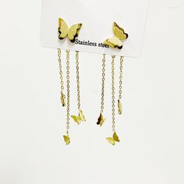 Dangle Earrings 20 Pairs/Lot 316L Stainless Steel Korean Fashion Cute Little Butterfly Chains Tasseles Jewerly Femme Yiwu Stock