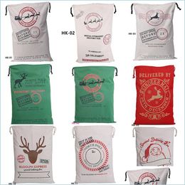 Christmas Decorations Santa Sack Gift Bag Cotton Dstring Storage Sacks Cartoon Pattern Candy Bags Festival Party Decoration Drop Del Dhfky