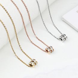 Pendant Necklaces Elio 316L Stainless Steel Jewelry High Quality Premium Simple Romantic Double Ring Zircon Necklace For Women