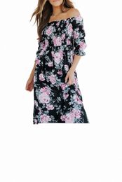 black Floral Print Smocked Bust High Waist Maxi Dress x6tO#