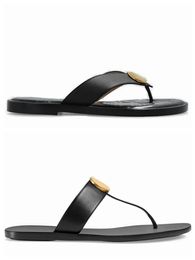 designer Thong Strap slippers mens womens unisex Leather Thong Sandals outdoor beach slides indoor causal mules with gold-toned hardware