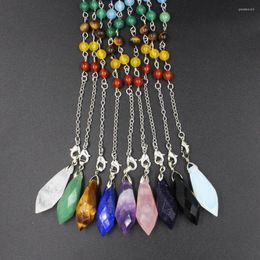 Pendant Necklaces Reiki Healing Crystal Pyramid Pendulum 7 Chakra Chain Green Aventurines Opal Quartz Pink For Dowsing Pendulo