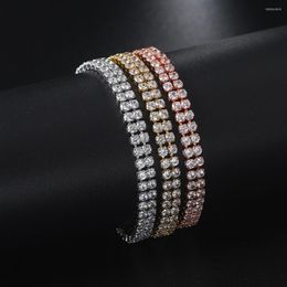 Link Bracelets Kpop Adjustable Chain Tennis For Women Gold Plated Crystal Bracelet Ladies Double Row Zirconia On Hand Jewellery Gifts