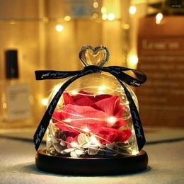Decorative Flowers Artificial Rose Flower Valentine Day Lamp Glass Dome LED Night Light Ornament