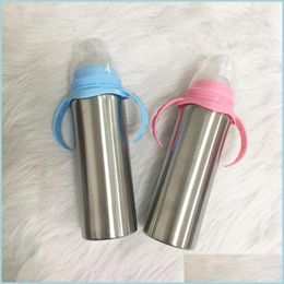 Tumblers 8Oz Insated Double Wall Tumbler Stainless Steel Sippy Cups Kids Water Mug Baby Milk Bottle With Handle Drop Delivery Home G Dh0Ig