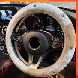 New Fuzzy Luxury Steering Wheel Cover with Crystals for Women Interior Decor White Grey Black 38cm Fits Most Warm Winter Design