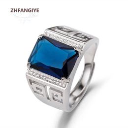 Band Rings Trendy Men Ring 925 Silver Jewellery with Sapphire Zircon Gemstone Finger Rings for Male Wedding Party Hand cessories Wholesale J230517