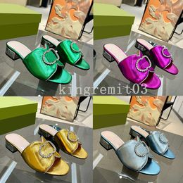 Designer Slippers Patent Leather Slides Fashion Chunky Sandals Women Artificial Diamond Double G Mules Shining Shallow Mouth Summer Sandals Slipper With box