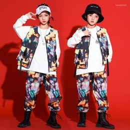 Stage Wear Jazz Dance Costumes For Kids Loose Vest Hiphop Pants Suit Ballroom Hip Hop Clothes Performance Rave DQS8193