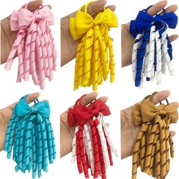 Hair Rubber Bands Girl Tassel Ponytail Holders Curly Ribbons Streamers Hair Ring Cute Bows Elastic Children Rubber Band Hair Accessories 230517