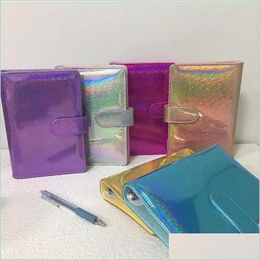 Book Cover A6 Giltter Notepad Binder Pu Leather Rainbow Notebook Er 6Hole Circar Ring Protective Shell Waterproof Journal Outer Casi Dhvk0