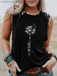 Women's Tanks Camis Dandelion Print Graphic Tank Top Women Sleeveless Shirts Just Breathe Inspirational Letter Tee Tops Summer Beach Vest T-shirts T230517