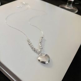 Chains Lovelink Korean Style Retro Metal Geometric Bead Heart Shape Pendant Short Necklace For Women Silver Color Fashion Accessory