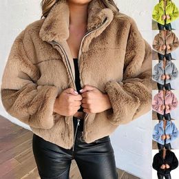 Women's Jackets Autumn Winter Women Jacket Warm Plush Casual Loose Hooded Coat Mixed Colour Patchwork Outwear Faux Fur Zipper Ladies Parka