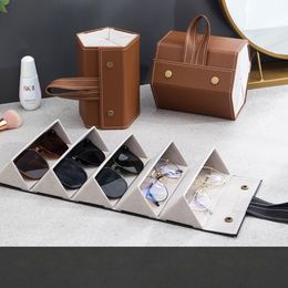 Bathroom Shelves 2 6 slot sunglasses Organiser travel case foldable frame storage PU leather multi grid
